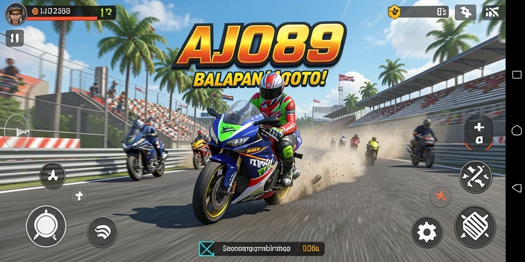 Screenshot AJO89 menampilkan aksi balapan motor yang seru.