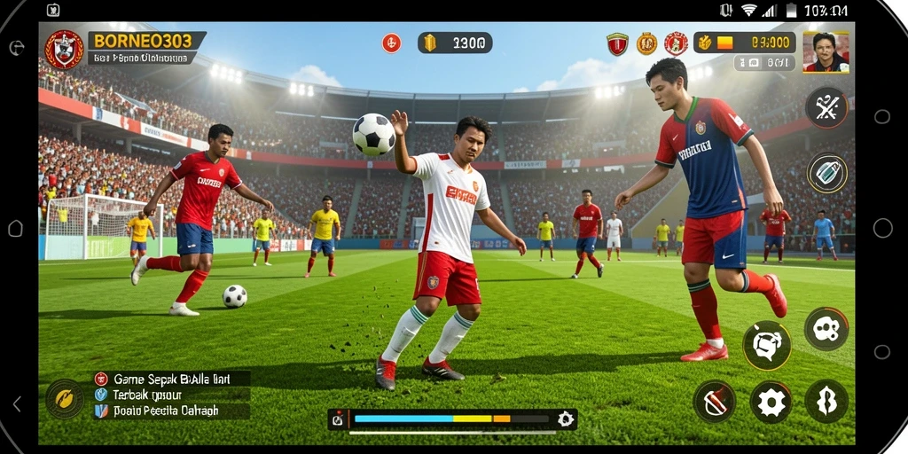 Tangkapan layar utama <strong>BORNEO303</strong> menampilkan aksi seru dalam permainan sepak bola.