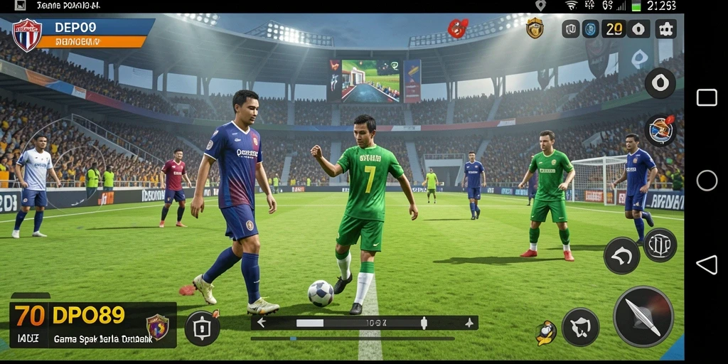 Tampilan gameplay DEPO89 dengan aksi seru di lapangan sepak bola.