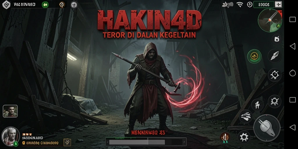 Tampilan layar gameplay <strong>HAKIN4D</strong> yang menyeramkan dan misterius.