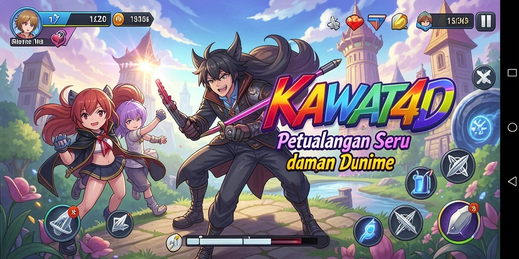 Screenshot gameplay KAWAT4D dengan karakter anime yang menawan.