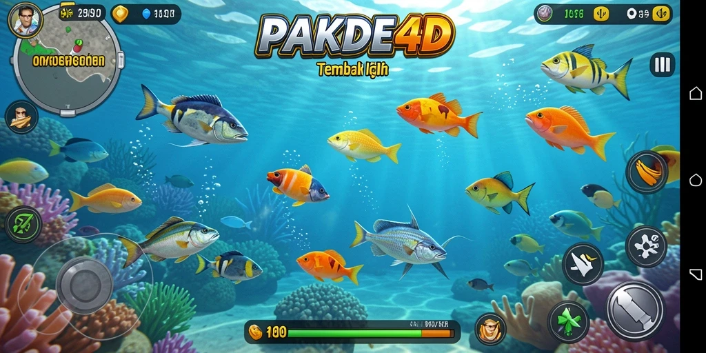 Screenshot gameplay PAKDE4D menampilkan aksi menembak ikan yang mendebarkan.